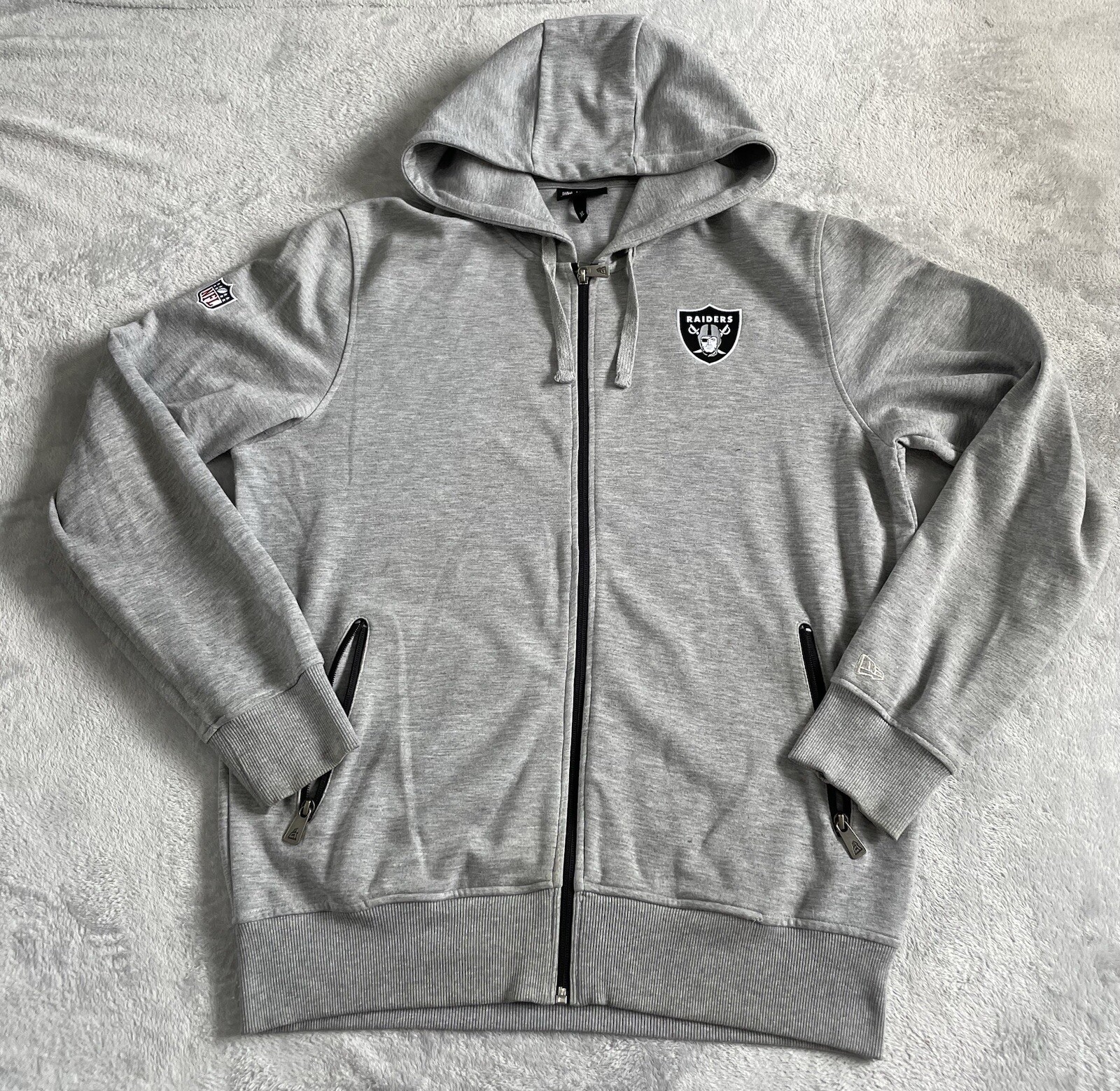 Raiders New Era Hoodie Jumper NFL Grey Zip Jacket Size XL