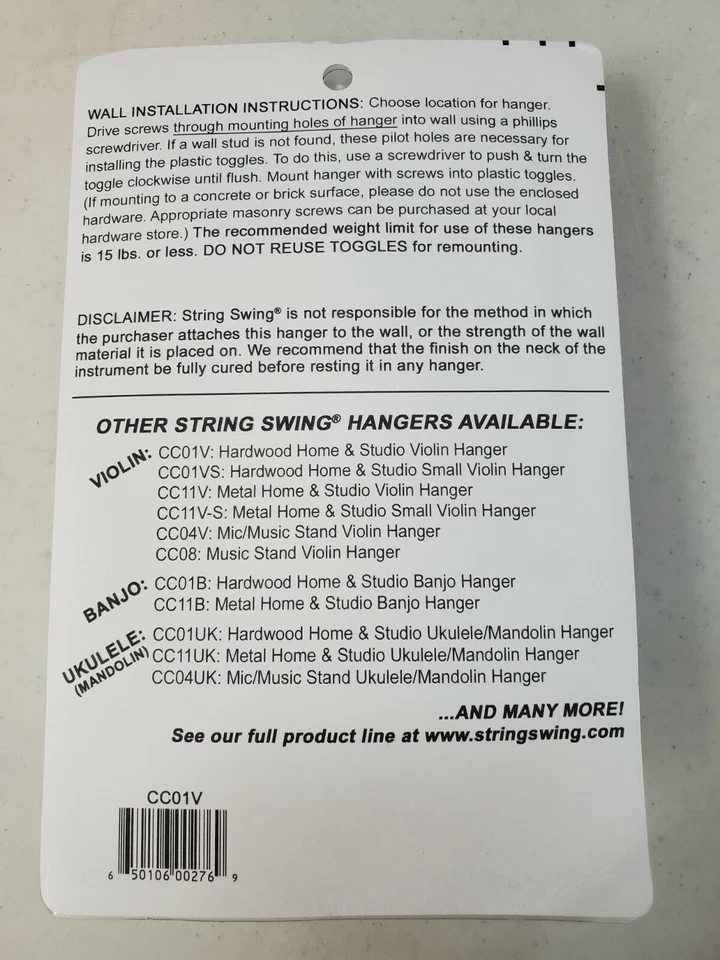 VIOLIN HANGER STRING SWING NEW IN PACKAGE MOUNTING HARDWARE INCLUDED-USA MADE PP - Image 2 of 2