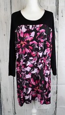X-Two Women Shift Dress Long Sleeve Floral Loose Colorblock Stretch US 14 Eur 46