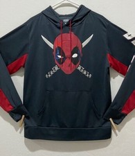 Men's Medium Marvel Deadpool Hoodie Long Sleeve Pullover Lightweight Black  Red