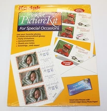 KODAK PICTURE KIT PHOTO PAPER/ENVELOPES 10 SHEETS 8 1/2 x 11-(30) 3.4" X 7" CARD