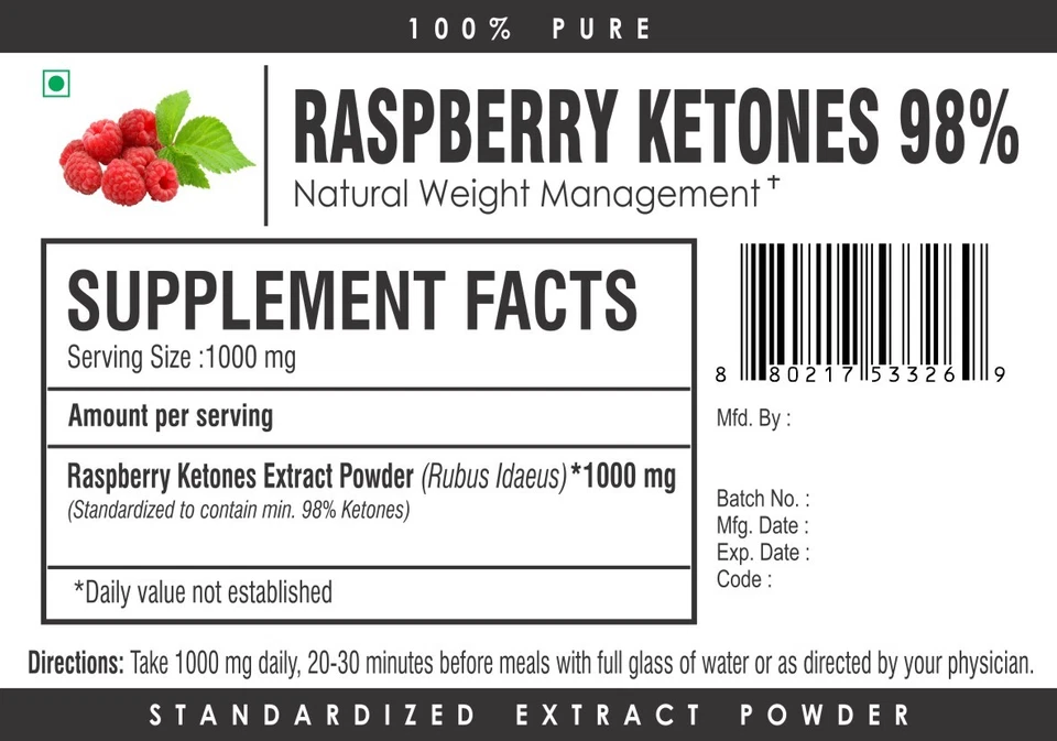 Raspberry Ketones Weight Loss Powder Strong KETO Ketogenic Fat Burner Slimming - Image 3 of 3