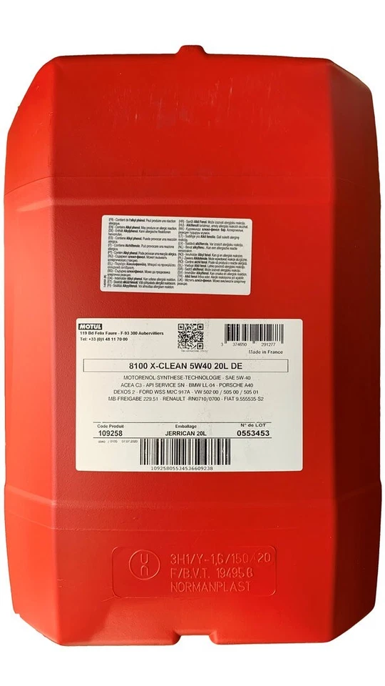 Motul 8100 X-clean 5W40 20 Liter ,GM dexos2, MB 229.51, BMW LL-04 Motoröl