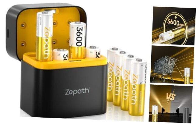 Rechargeable AA Batteries Lithium 8 Pack with Charger, 3600mWh High Charger+8AA-image