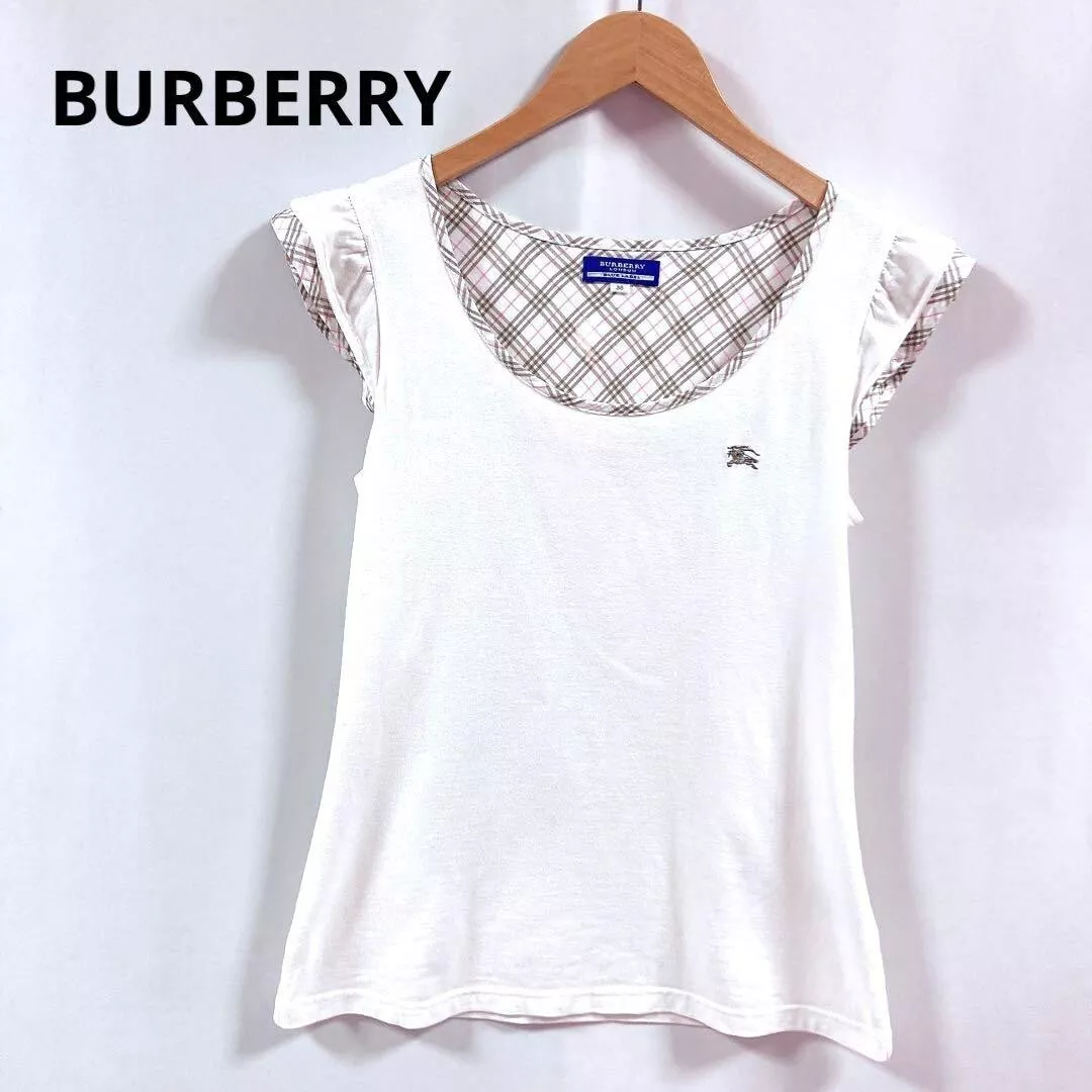 Burberry Blue Label Tops Size 38 Nova Check Sleeveless Frill White Women's