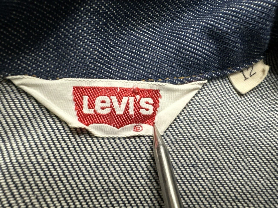 De Colección Big E LEVI’S Niños 12 Jean Denim Chaqueta a Presión ~ Etiqueta Blanca ~ Letras Rojas ~ RARA Foto 4 de 4