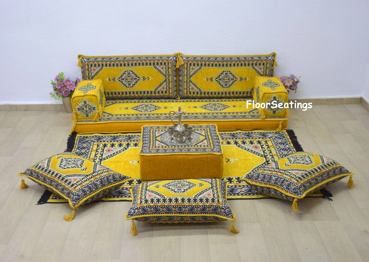 Gray L Shaped Pallet Cushions, Arabic Floor Sofa Set, Oriental