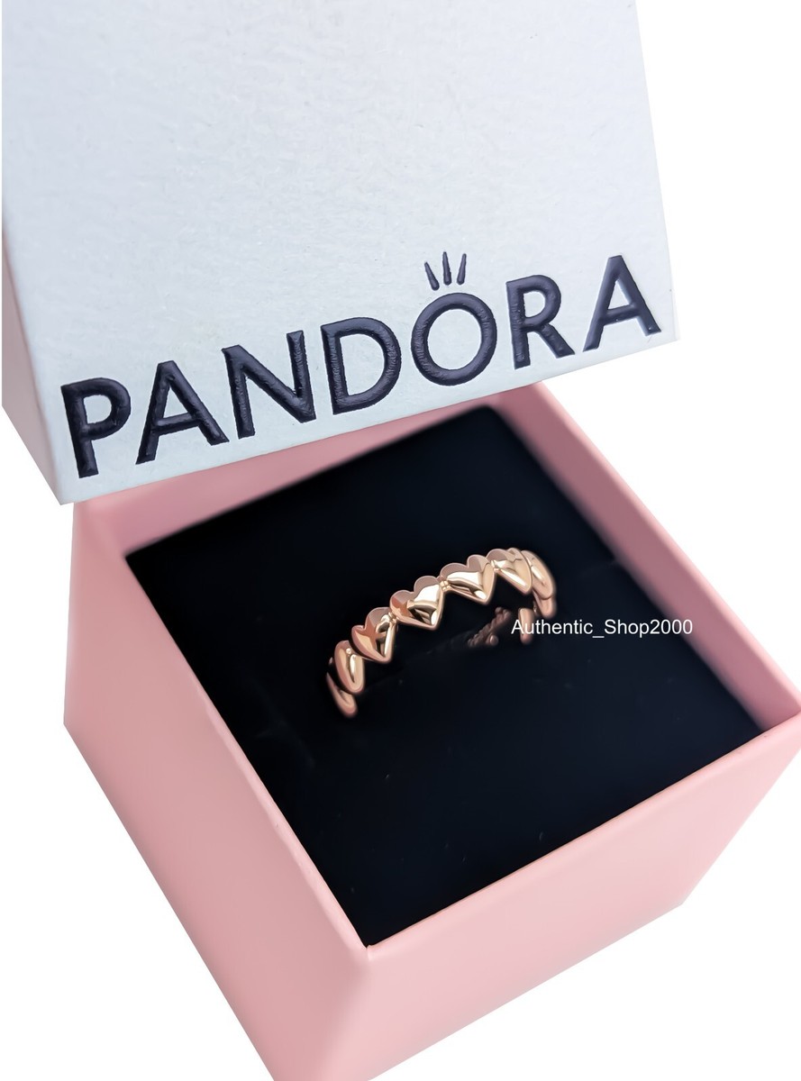 New 100% Authentic PANDORA Rose Gold Pl Be Love Row of Hearts Ring