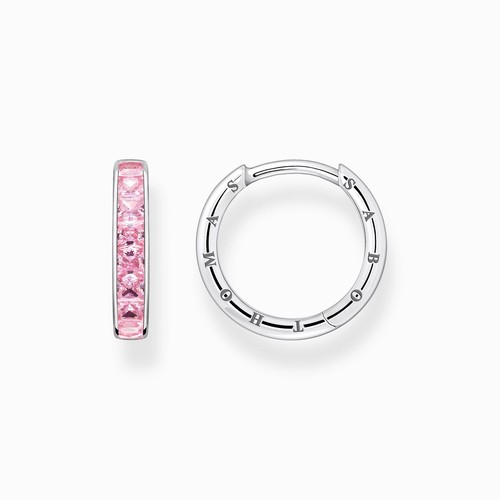 THOMAS SABO Creolen Mit Rosa Kristall - 925 Sterlingsilber Ohrringe Geschwärzt