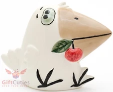 Bird porcelain figurine  white Crow with a Cherry handmade
