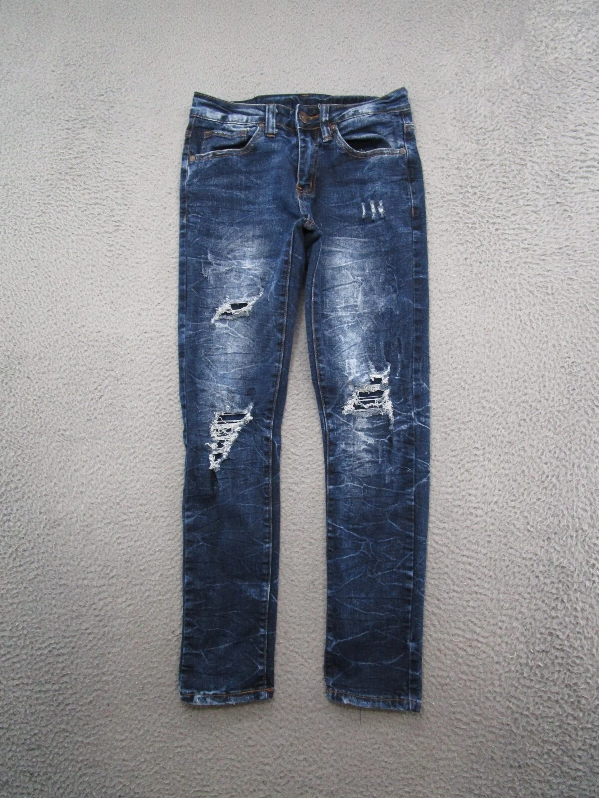 Jean homme Rue 21 Premium Supreme Flex skinny délavé foncé étiquette taille 26x30 détresse
