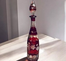 Vintage Hand Blown Ruby Red Etched Grapevine ...