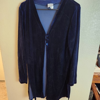 Vintage Rabbit Rabbit Rabbit Blue Velvet Velvet Open Long Dress Jacket Large