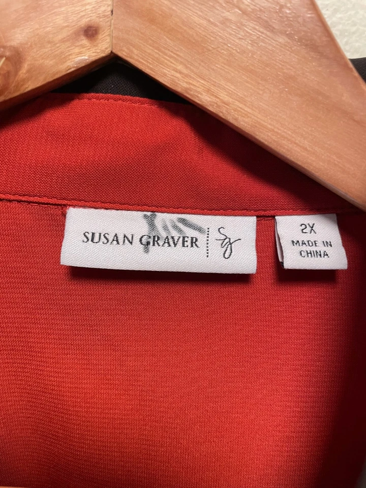 Susan Graver Womens Tunic Size 2X Orange Chiffon Long Sleeve Button Up Modern - Image 2 of 4
