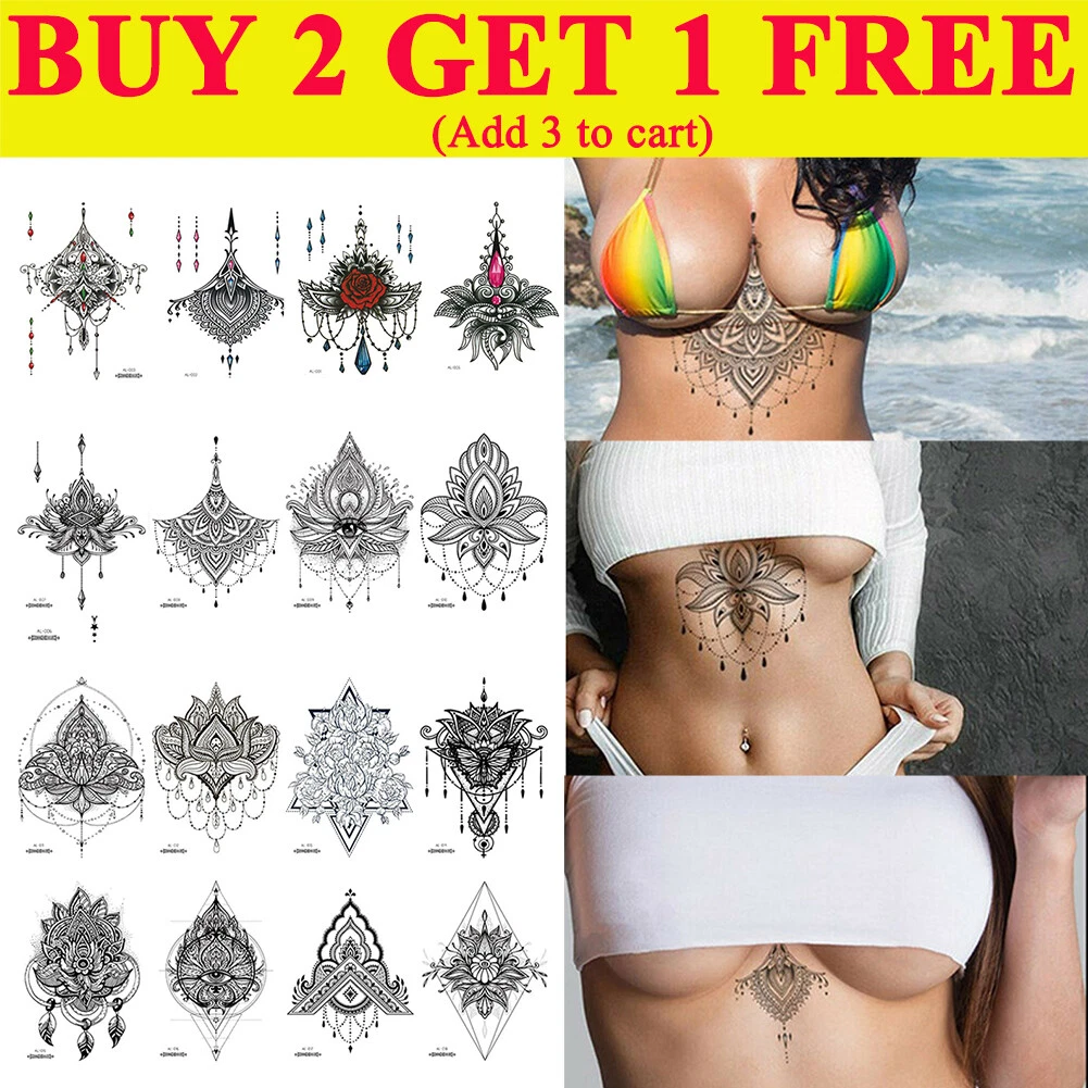 Black Under Boob Tattoo Temporary Tattoo Stickers On Chest Waist Waterproof  Body