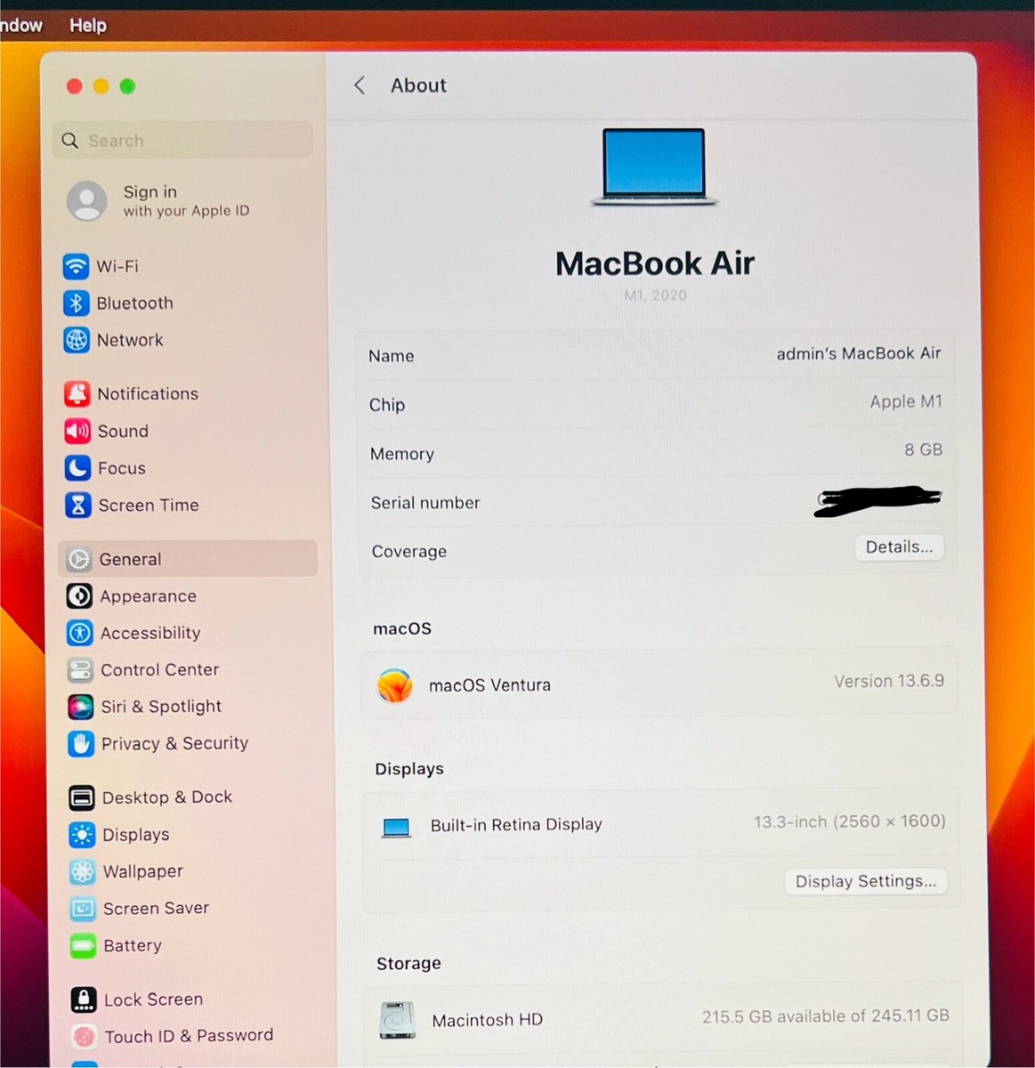 A2337 Apple MacBook Air 13 2020 M1 8GB 256GB in Silver A2337 Apple MacBook Air 13 2020 M1 8GB 256GB in Silver