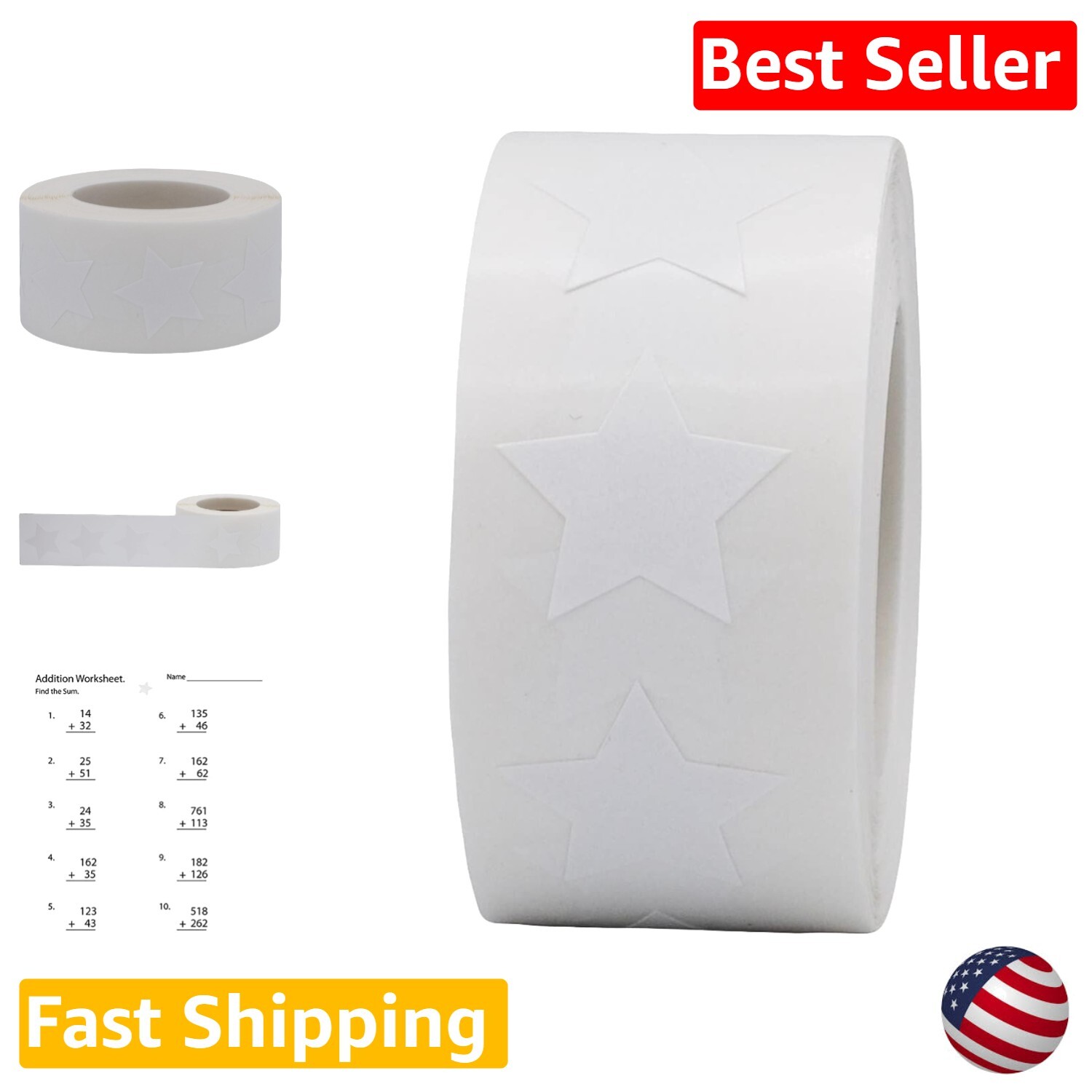 500 White Star Shape Stickers - 0.75 Inch Adhesive Labels for Crafts & Projects