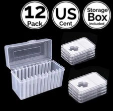 12 Pack 0.75 IN 19 mm Slab Coin Snap Holder w/ Storage Box Fit 4 US Cent Penny