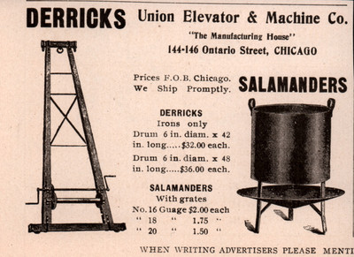 EARLY AD UNION ELEVATOR AND MACHINE CO DERRICKS SALAMANDERS