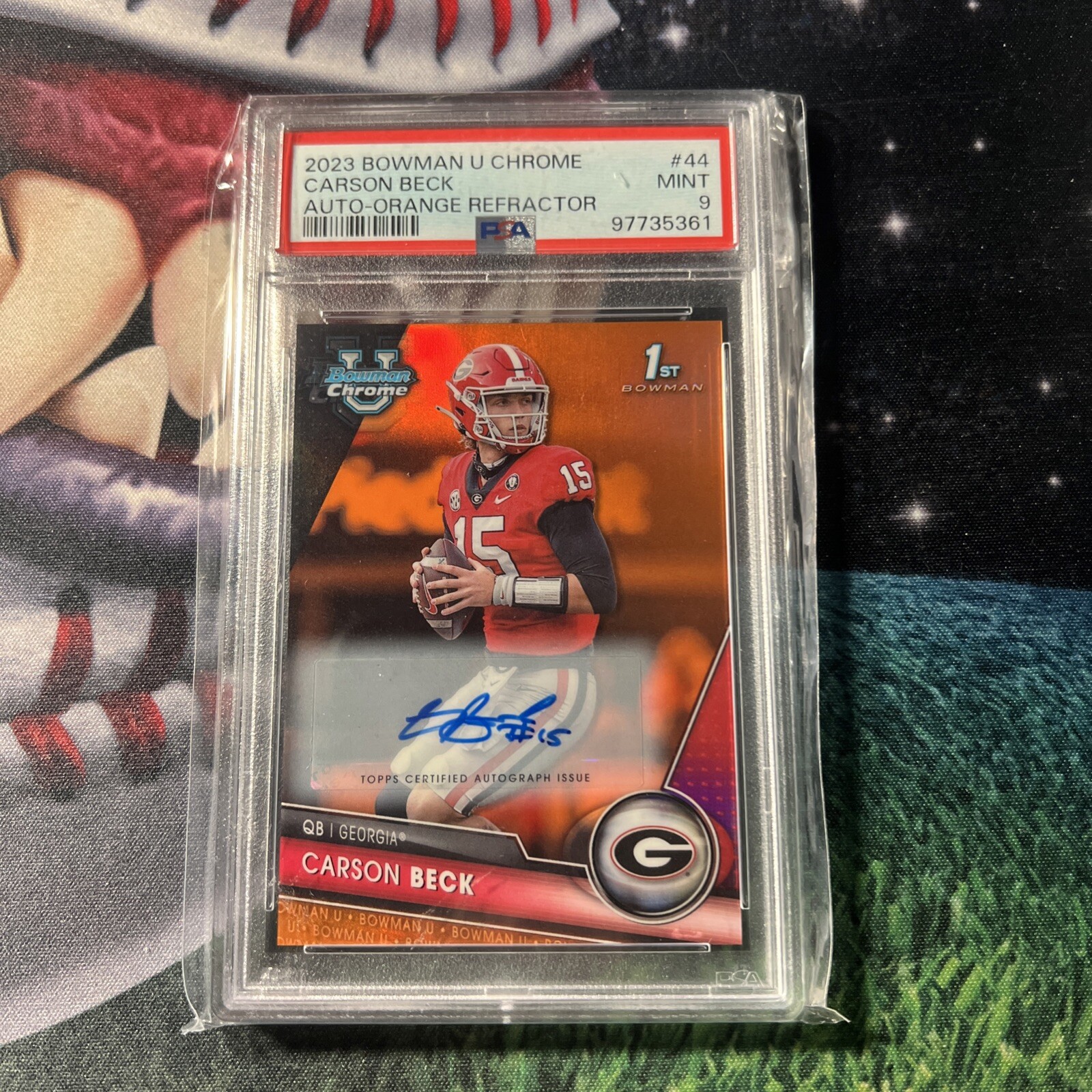 CARSON BECK 2023 BOWMAN U CHROME 1ST ORANGE AUTO /25 PSA 9 GEORGIA