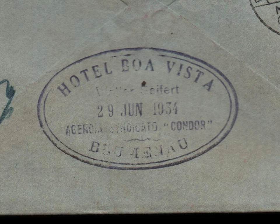 Zeppelin Condor AirMail Brazil 1934 Brusque SC to Germany  Agente hotel Blumenau - Image 4 of 4