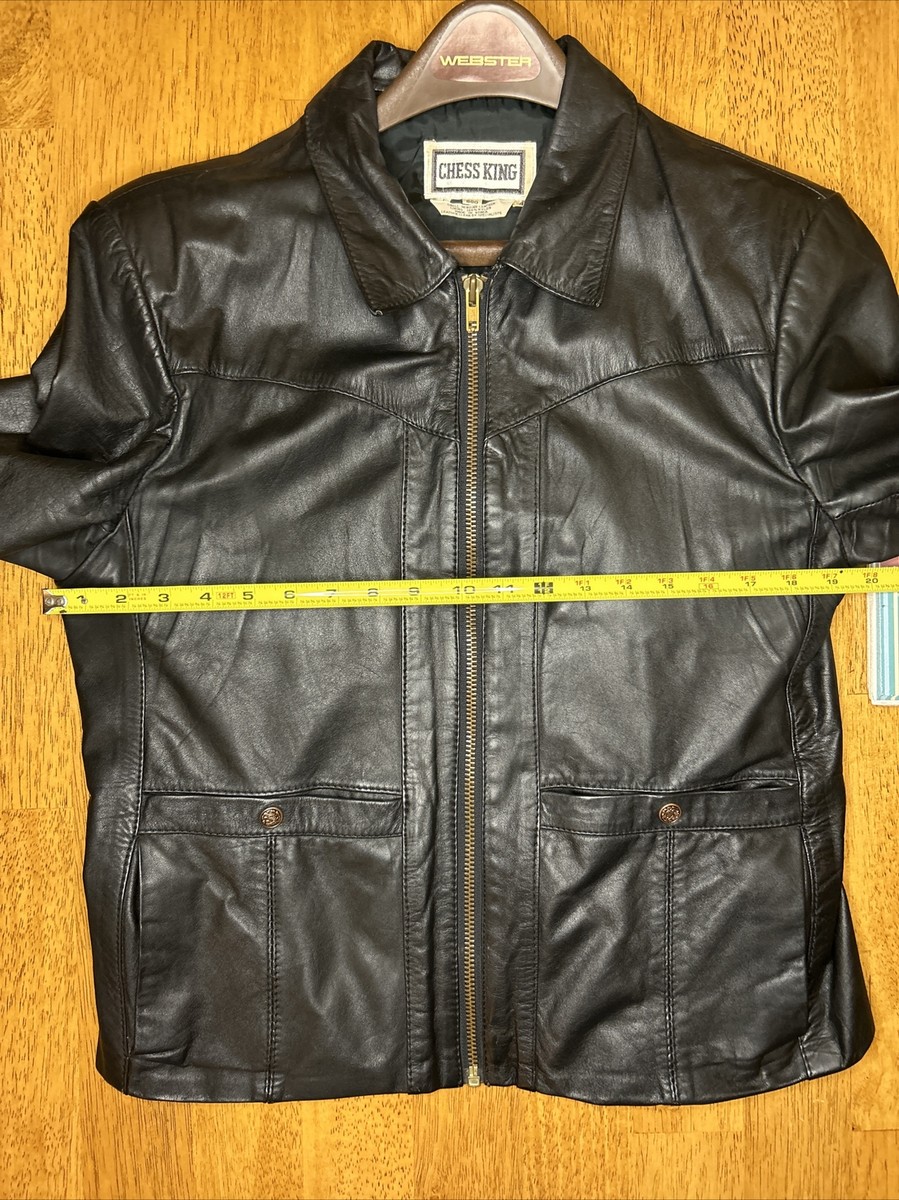 ジャケット・アウター King Vintage Black Leather Biker Jacket Vintage Chess King Black Leather Motorcycle Style Jacket Coat