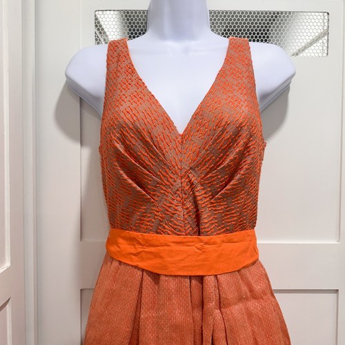 Eva Franco 50s Swing Dress Small Sz 4 Orange Textured Cottagecore Anthropologie - Bild 2 von 6