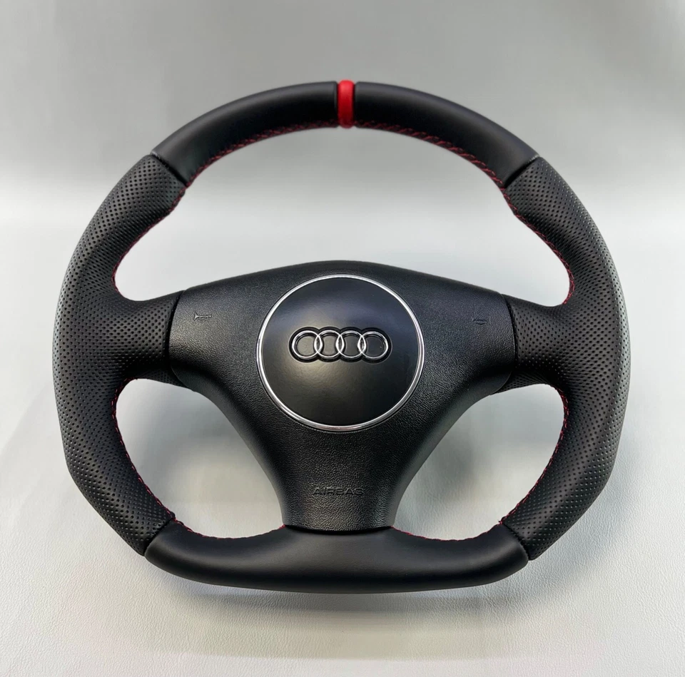 Volante Audi TT A6 C5 A3 8L fondo plano completamente remodelado ¡IMPRESIONANTE! Foto 3 de 4