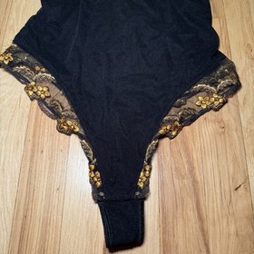 Lise Charmel Lace Underwire Thong Lingerie Bodysuit Teddy Black Gold US 34