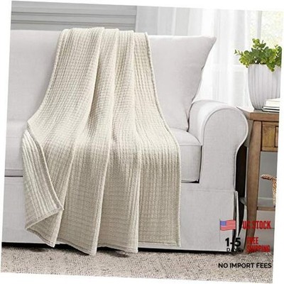  Solid Kantha Pick Stitch Cotton Throw Blanket 50'' W x 60'' Neutral & Off-white