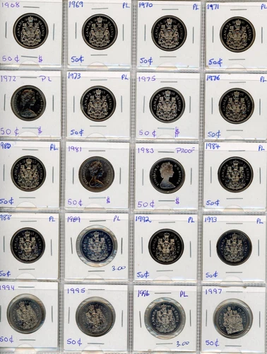1968 - 2017 Canada Half Dollar 50 Cents Collection of 31 Coins
