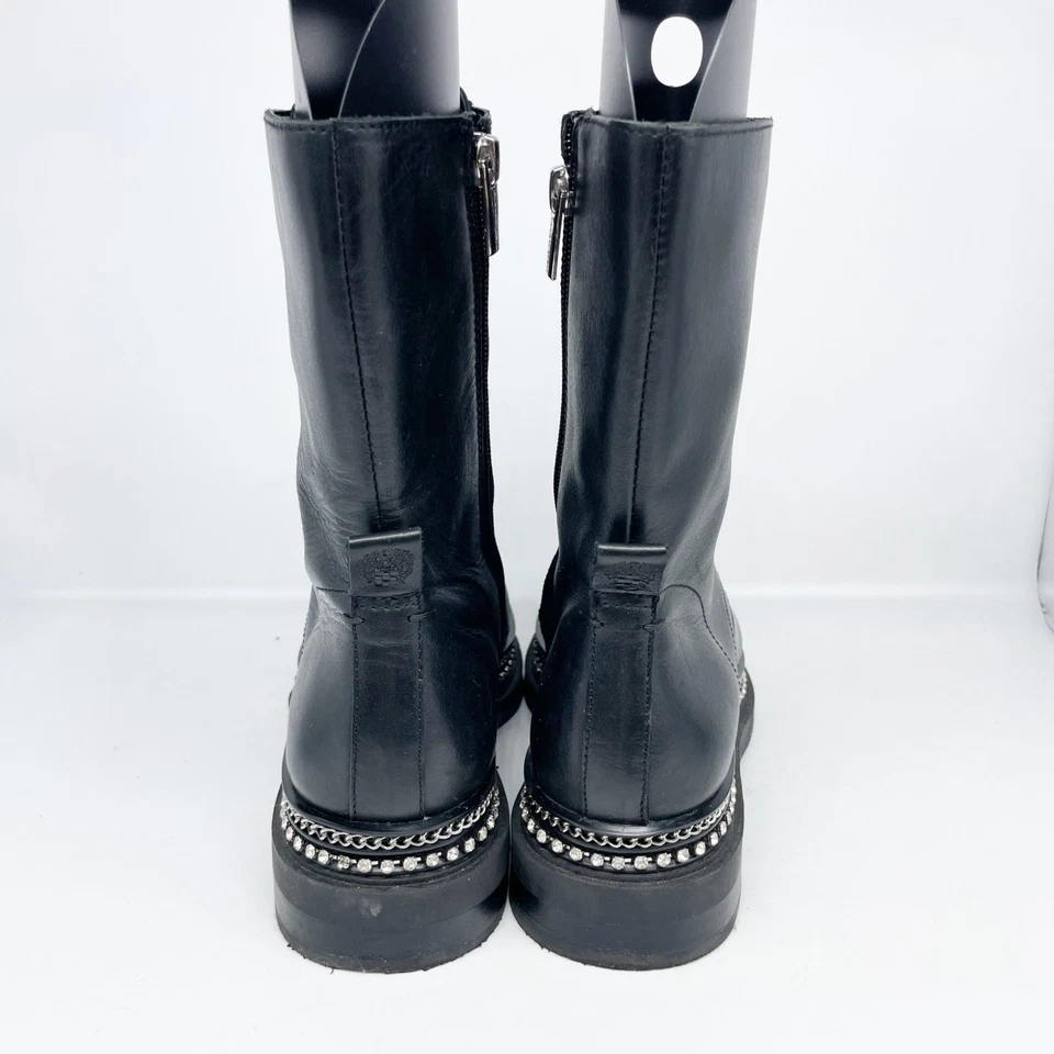 Botín Vince Camuto Branda Cuero Negro Con Cordones Combate Moto Cadena Borde 9M Foto 4 de 4