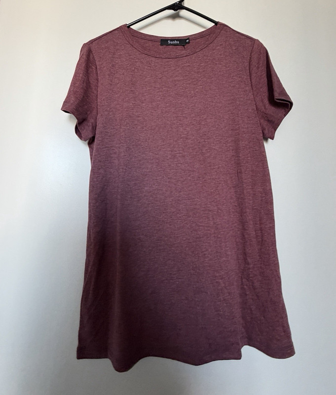 Sunbs Women’s Burgundy Solid Crew Neck Short Sleeve Pullover T-Shirt, M
