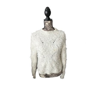 Freshman Women's Junior L White Sleeved Short Unique Classic Knit Short Sweater