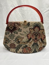 Vintage Tapestry Handbag With Double Lucite Handles Made In USA By GARAY