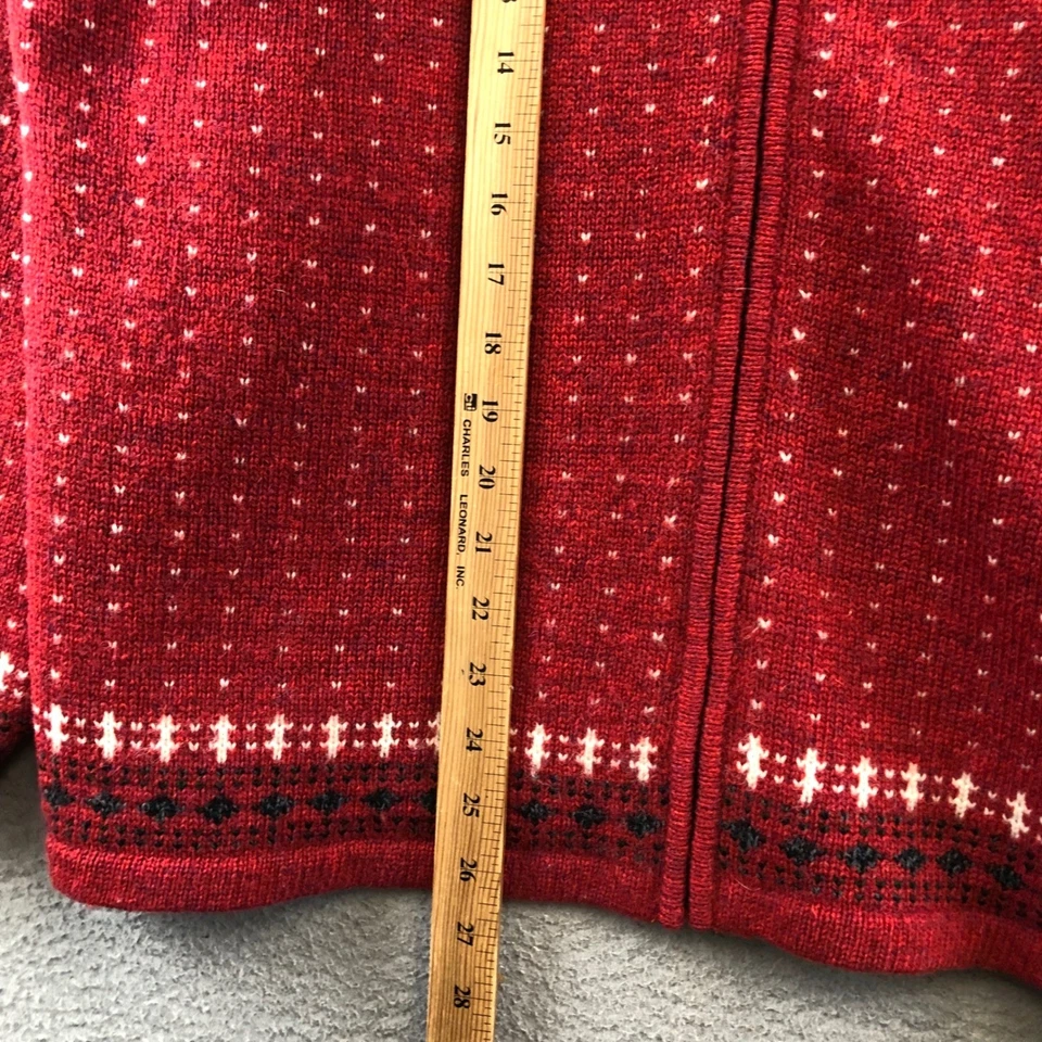 Cárdigan Suéter Lana Woolrich Árboles de Navidad Nordic Fair Isle Rojo Cremallera XL Foto 4 de 4
