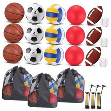 18 Pcs Sports Ball Set for Kids, Official Size Basketball Football Maroon