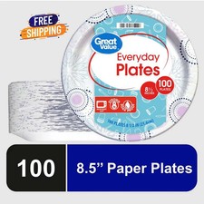 Great Value 8.5" Everyday Disposable Paper Plates, 100 Count