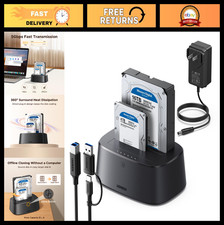 Dual-Bay Hard Drive Docking Station for 2.5"  3.5" SSD/HDD, USB C 3.0, Clone To