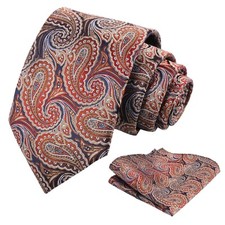 Mens 3.15'' Gradient Paisley Tie Set with Hanky Casual Floral Necktie Set Cof...