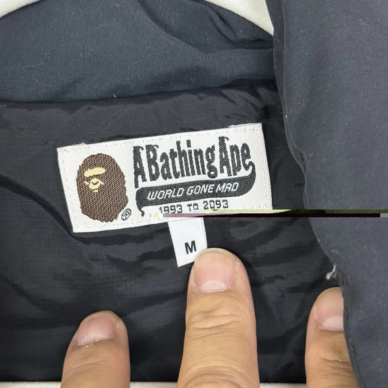 BAPE A Bathing Ape Puffer Jacket Mens Medium Down Feather Black Gray Streetwear image 5