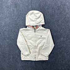 Boys Polo Ralph Lauren Zip Up Jacket Reversible Hood Cream Red Plaid Youth Sz 5
