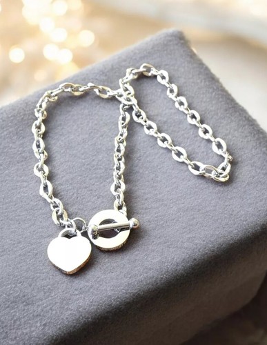 Personalised Silver Heart Charm Toggle Necklace, Heart Pendant Toggle Necklace - Picture 6 of 15