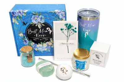Best Mum Ever Geschenkbox Set - Flachmann Kerze Badebombe Seife & Karte Muttertag