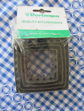 4x metal Vintage crinkled  Square Tart Pasrty Biscuit Cutters Portimpo Portugal