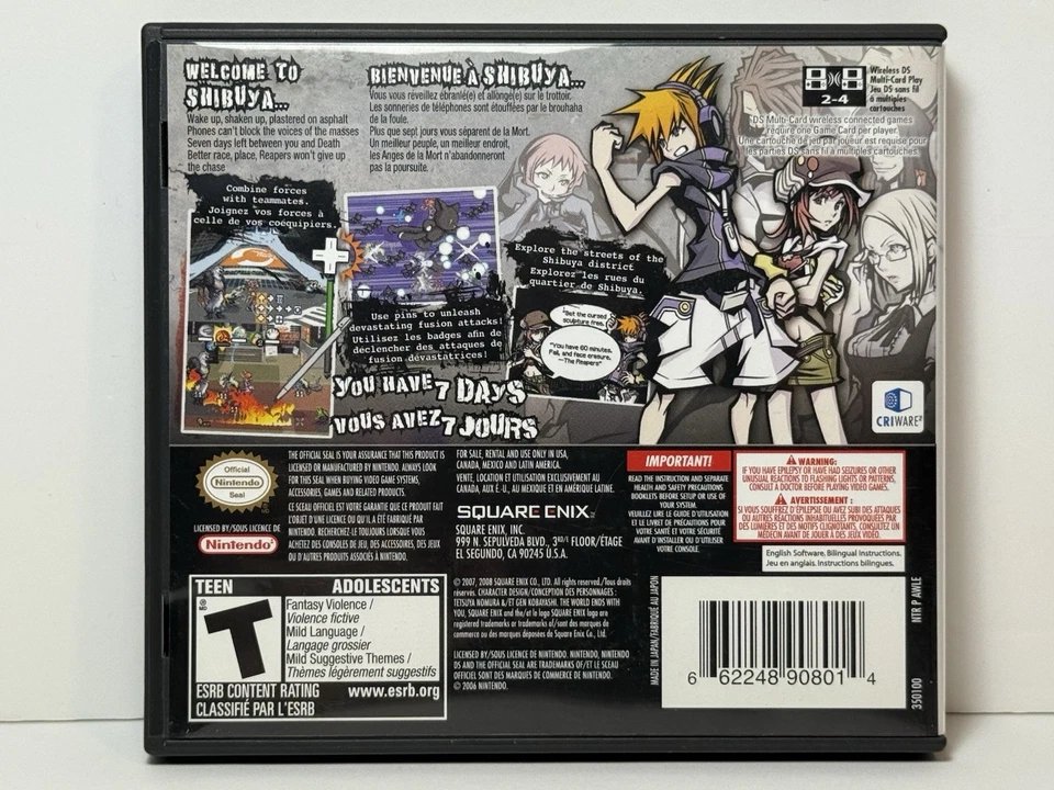 The World Ends with You (Nintendo DS) Case & English/French Manuals Only NO GAME - Image 4 of 4