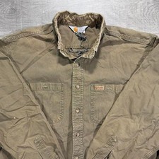 Vintage 90s Carhart rugged wear khaki button up work shirt, size XL