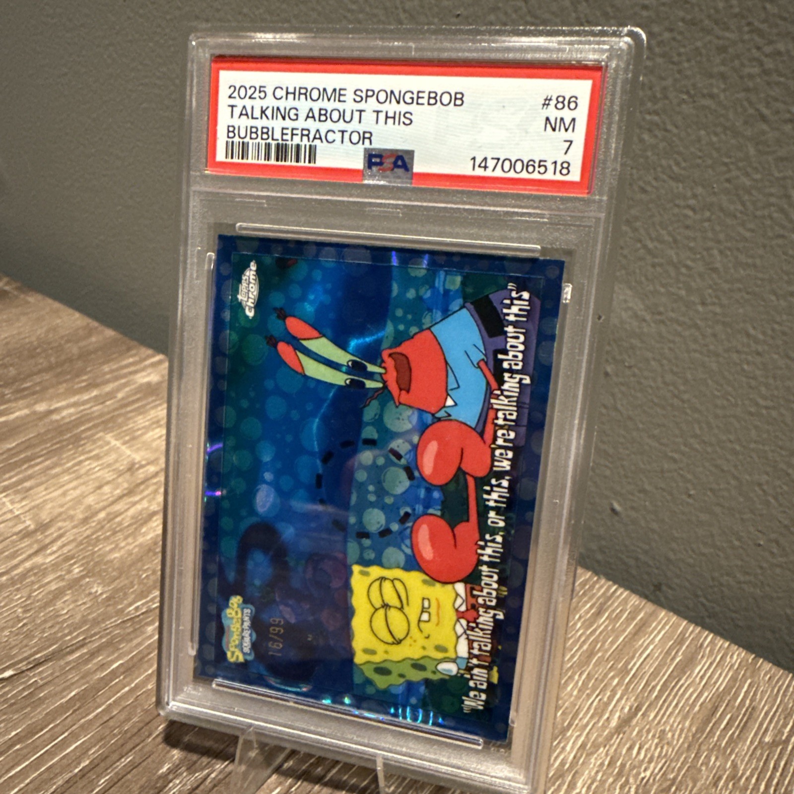 2025 Topps SpongeBob We Ain’t Talking About This Blue Bubble Refractor /99 PSA 7 view 4