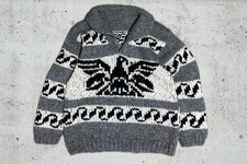 Vintage Cowichan Sweater Thunderbird Pullover Shawl Collar Wool Knit L Authentic
