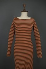 Gigli Multi Striped Long Sleeve Slim Fit Round Neck Pullover Bodycon Dress Sz 46